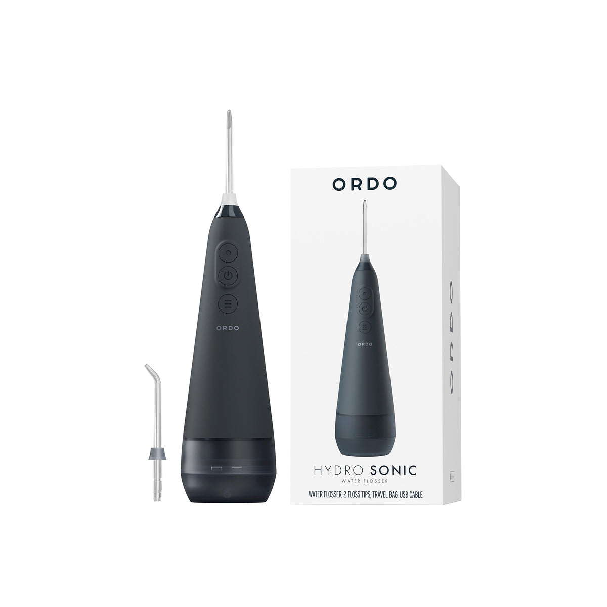 Ordo Hydro Sonic Water Flosser & 3x Floss Tips Dental Selection Bundle - Charcoal Grey