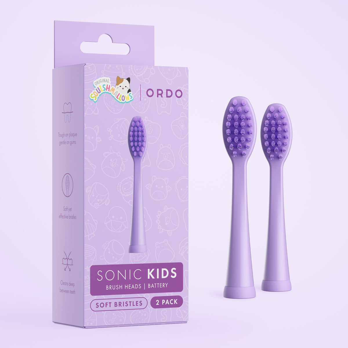 Ordo Sonic Kids Battery - Brush Heads - Squishmallows Daxxon - 2 Pack