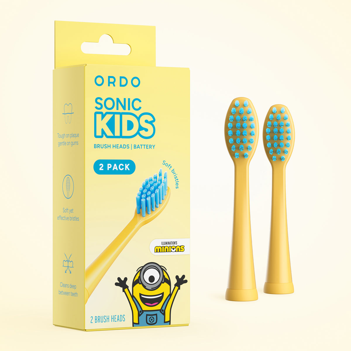 Ordo Sonic Kids Battery - Brush Heads - Minions Yellow - 2 Pack