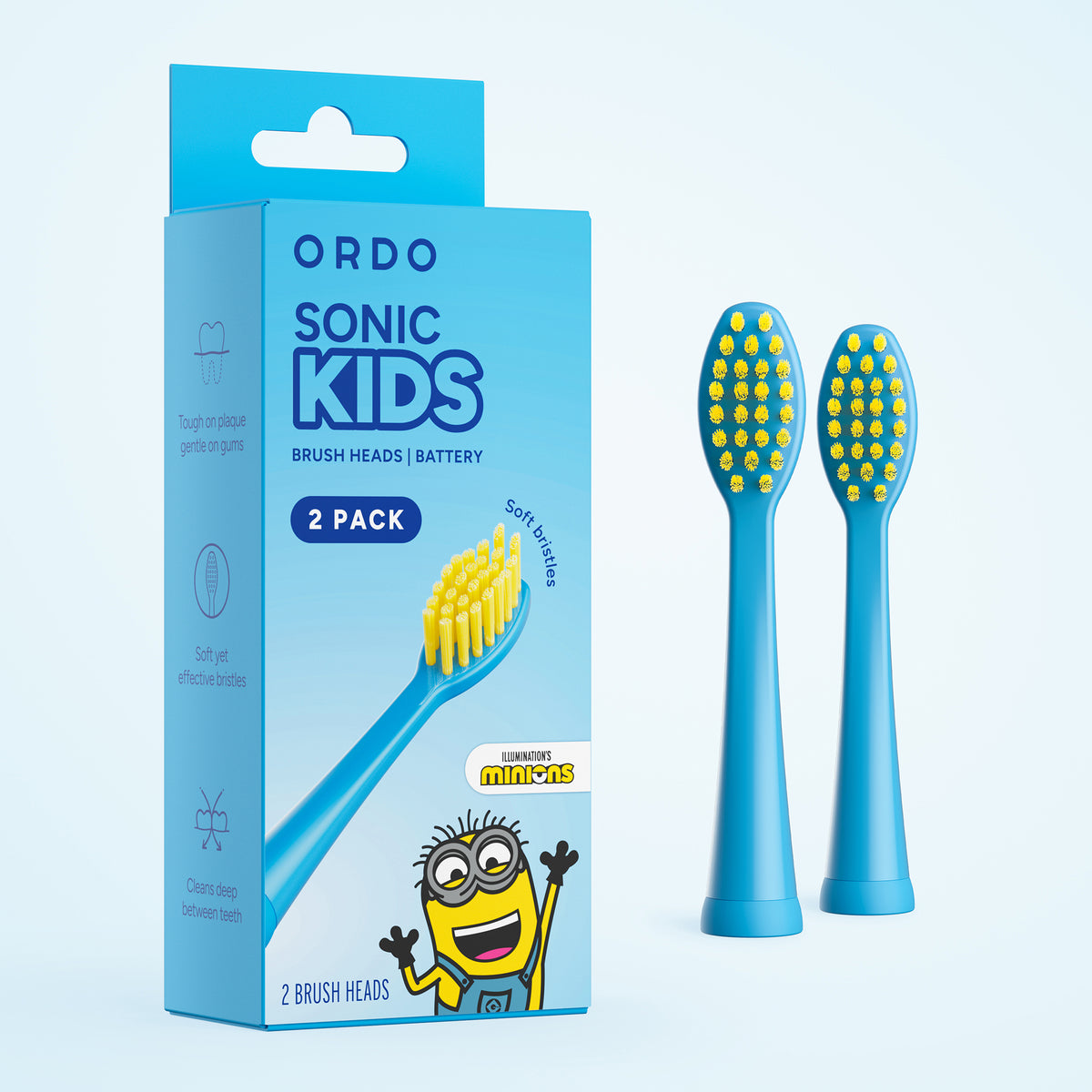 Ordo Sonic Kids Battery - Brush Heads - Minions Blue - 2 Pack