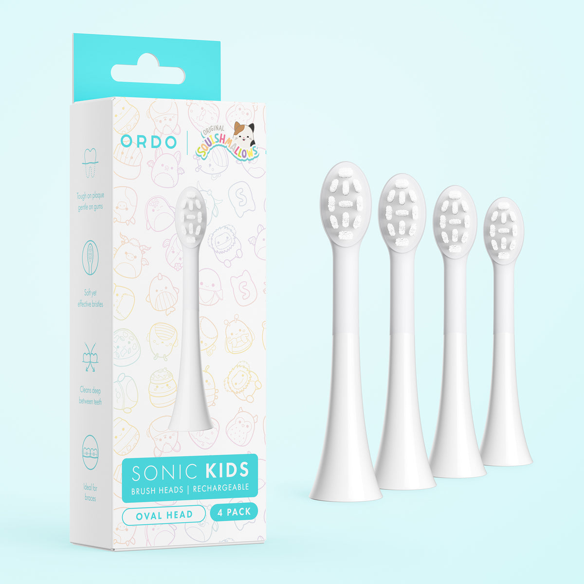 Ordo Sonic Squishmallows Kids Rechargeable - Brush Heads - White - 4 Pack