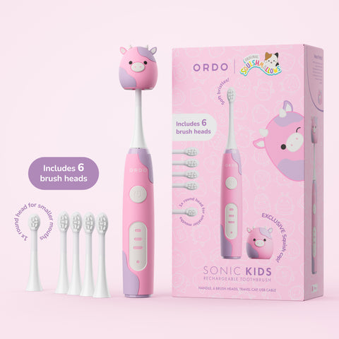 Ordo Sonic Kids Rechargeable Toothbrush & 4x Brush Heads - White - Squishmallows Patty