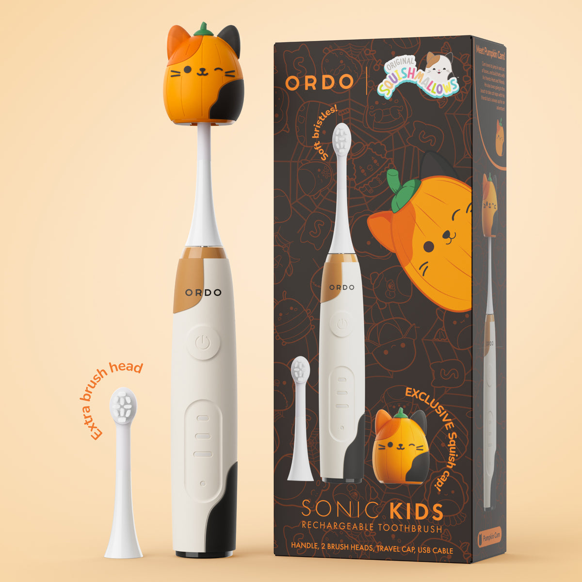 Ordo Sonic Kids Rechargeable Toothbrush - Squishmallows Pumpkin Cam