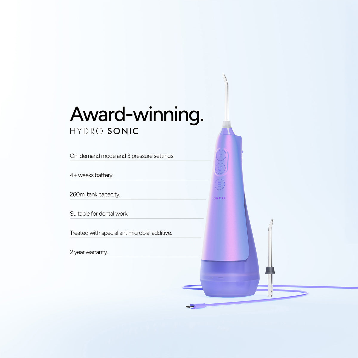 Ordo Hydro Sonic Water Flosser & 3x Floss Tips Dental Selection Bundle - Pearl Violet