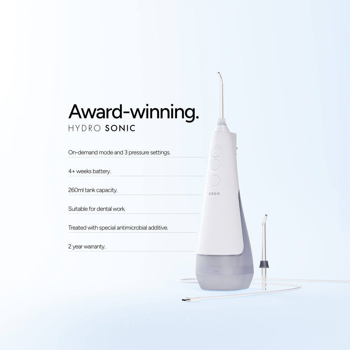 Ordo Hydro Sonic Water Flosser & 3x Floss Tips Dental Selection Bundle - White