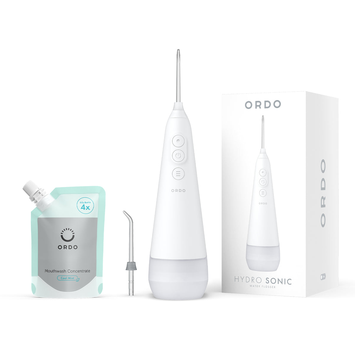 Ordo Hydro Sonic Water Flosser - White & Mouthwash Concentrate Bundle