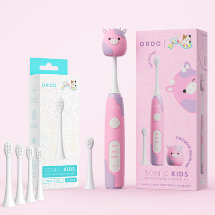 Ordo Sonic Kids Rechargeable Toothbrush & 4x Brush Heads - White - Squishmallows Patty