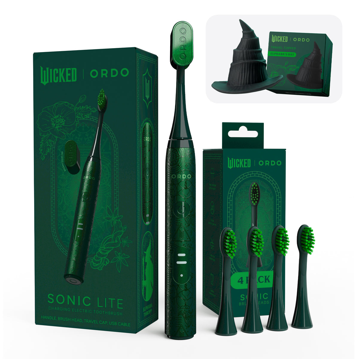 Wicked Lite Electric Toothbrush, Heads & Topper Bundle - Elphaba Thropp