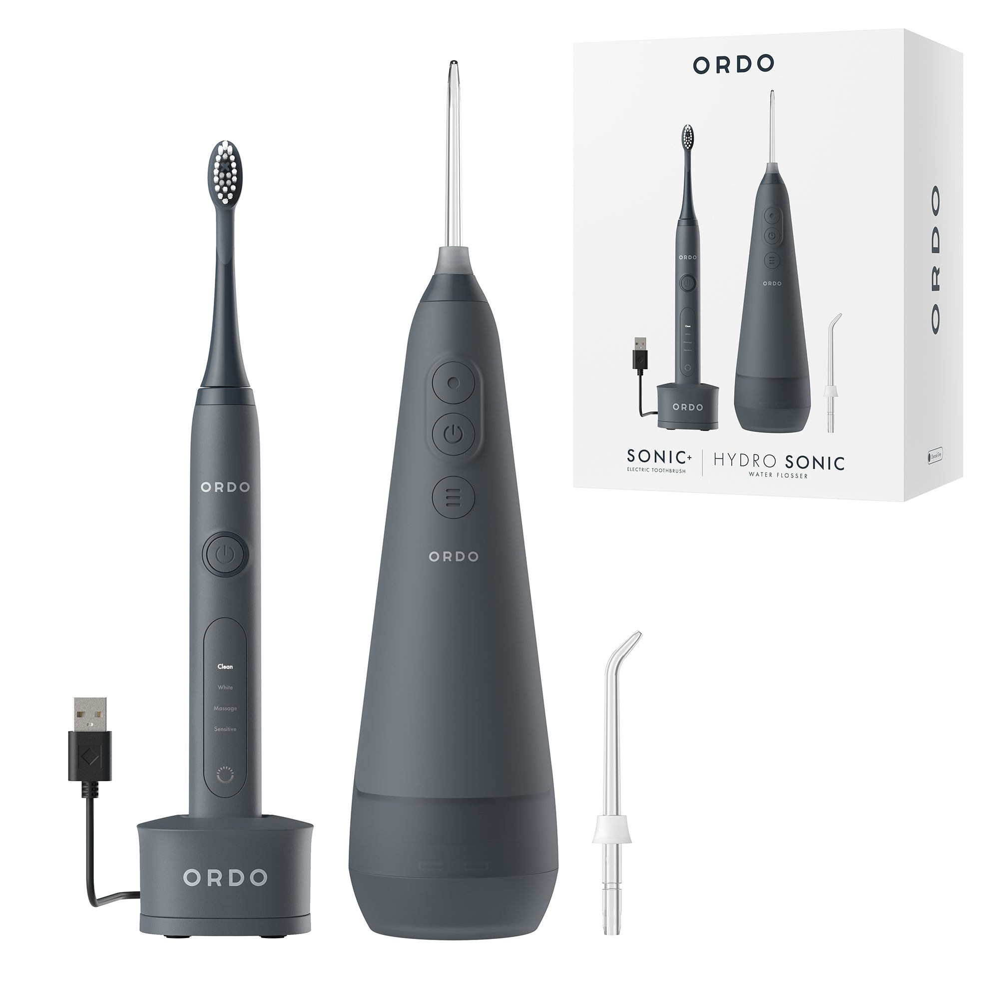Ordo Sonic+ Toothbrush & Hydro Sonic Water Flosser - Charcoal Grey ...
