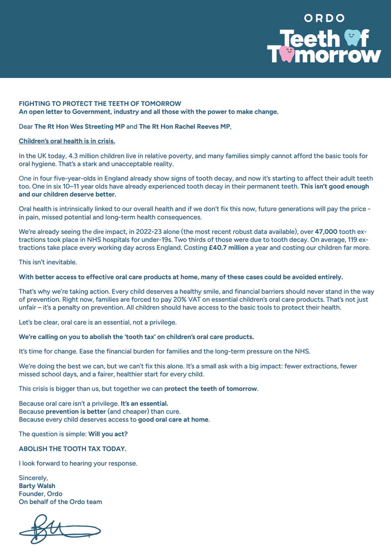 Teeth of Tomorrow, an open letter to Government