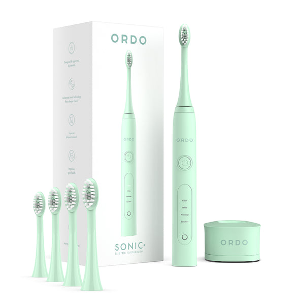 Mint Green Sonic Toothbrush & 4 Extra Replacement Brush Heads Ordo